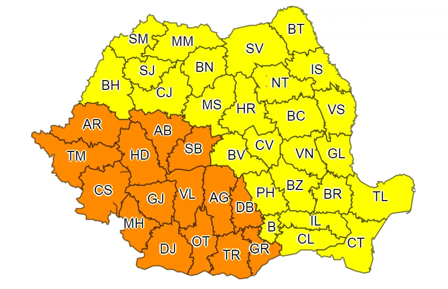 Cod galben de instabilitate atmosferică în județul Neamț