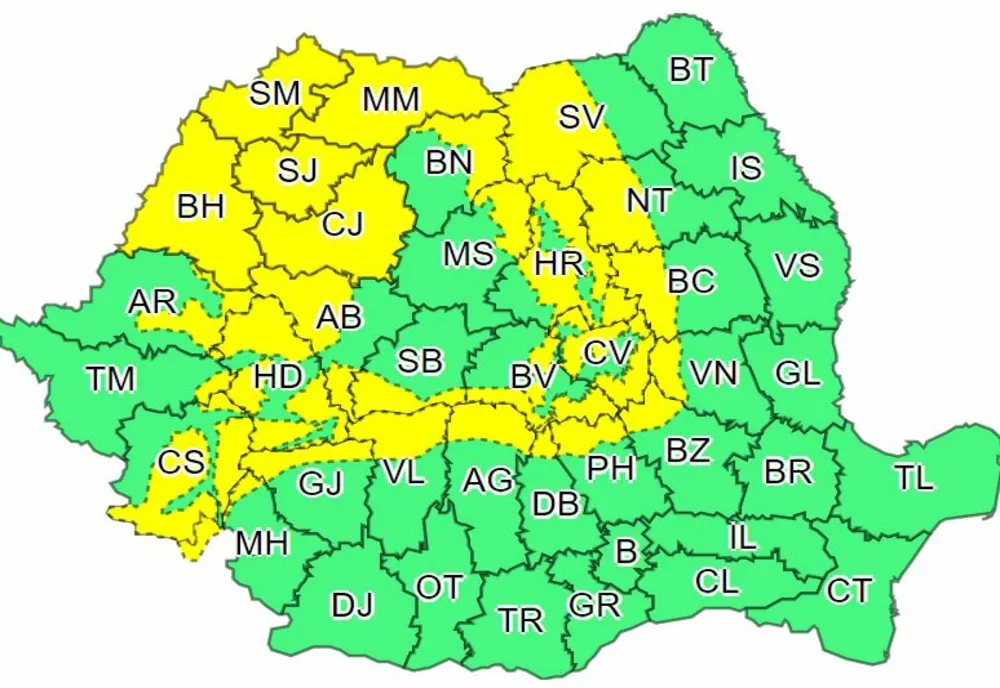 Cod galben de intensificări ale vântului, viscol la altitudini mari