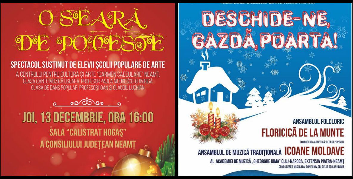 Două spectacole dedicate sărbătorilor de iarnă, la Piatra-Neamț și Târgu-Neamț