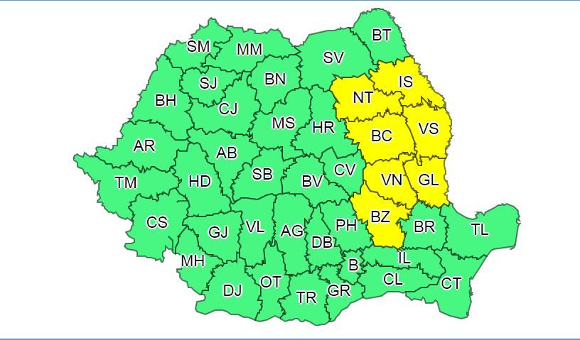 Cod galben de ninsori și viscol în Neamț