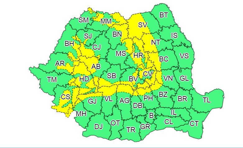 Județul Neamț, sub Cod Galben de vânt puternic