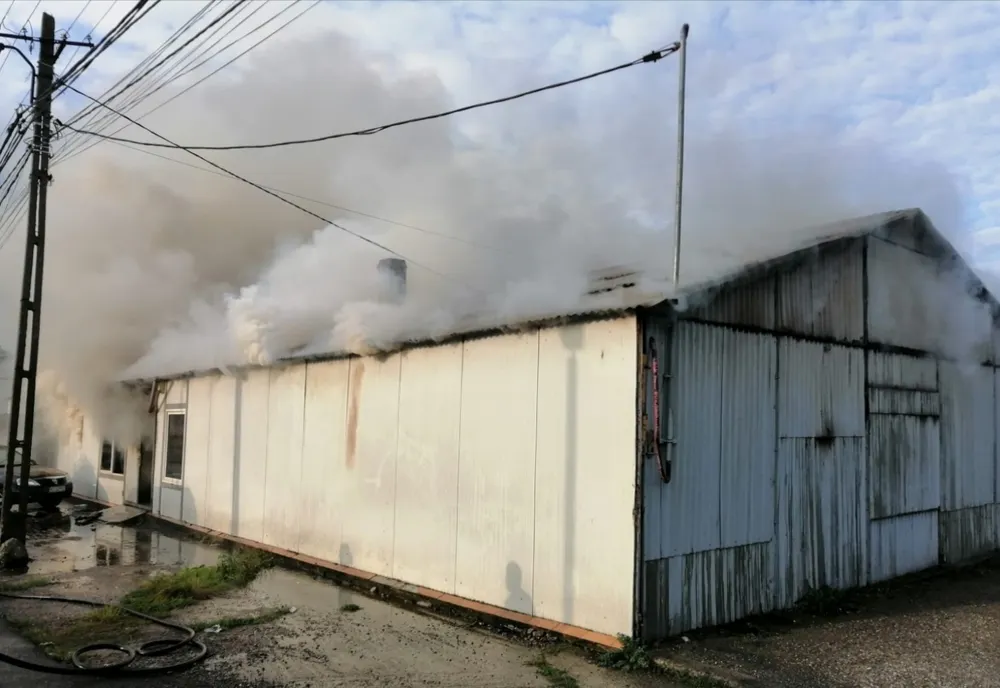 Incendiu hală în municipiul Roman-FOTO