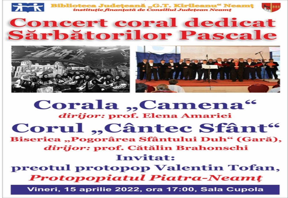 Concert coral „Camena“ și „Cântec Sfânt“, la Biblioteca Județeană