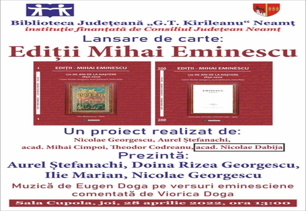 Lansare Ediții Eminescu, la Biblioteca Județeană